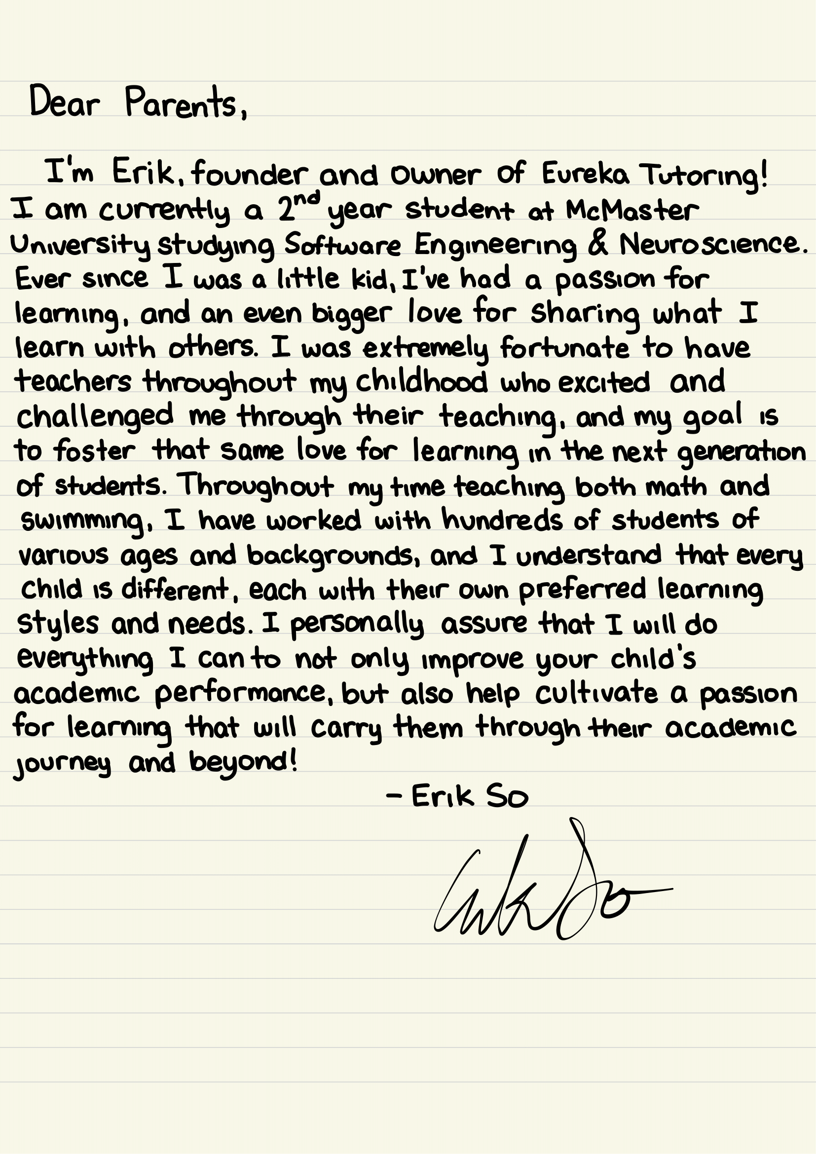 Personal letter from founder